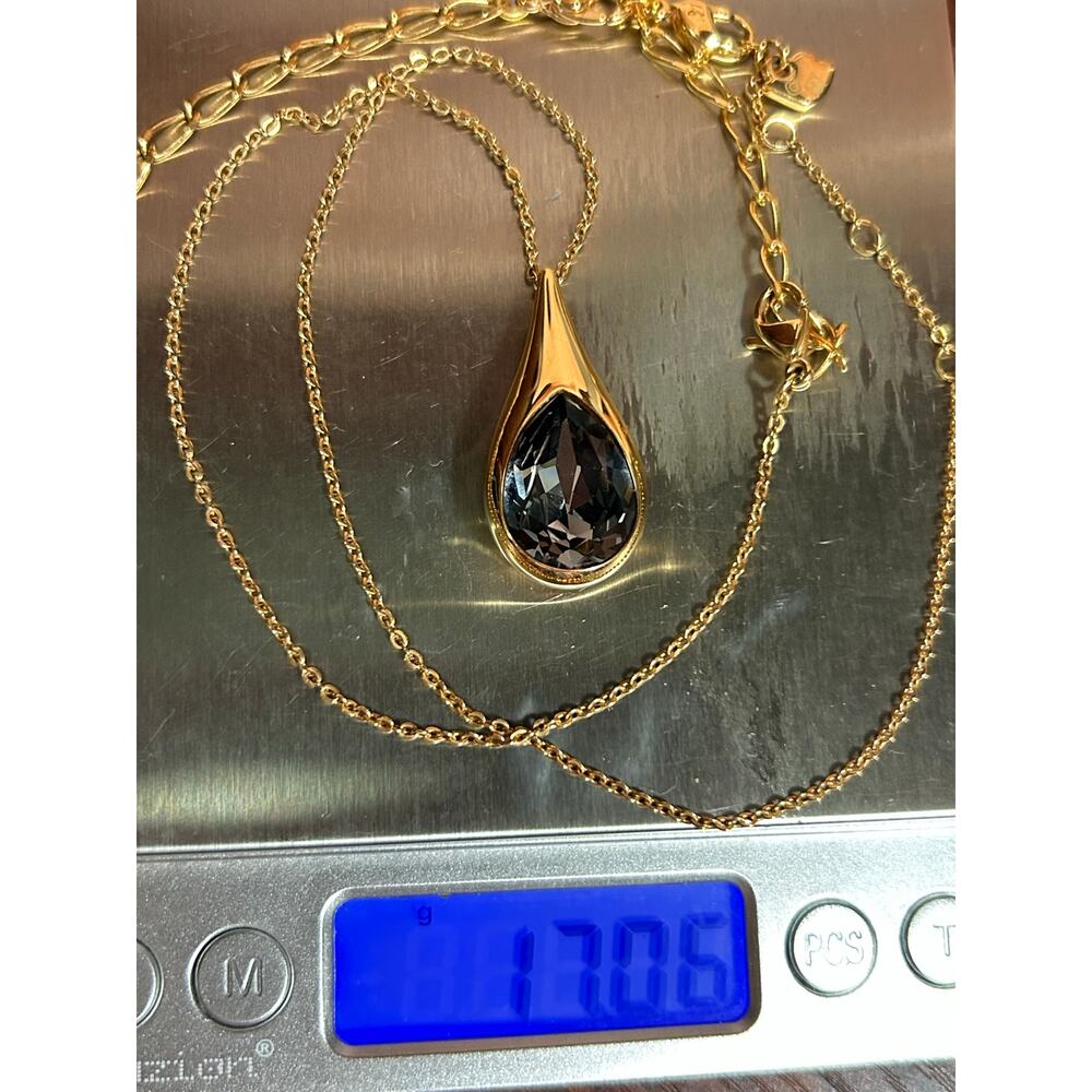 Vintage Authentic Swarovski Gold Plated Large Teardrop Crystal pendant necklace - Picture 7 of 16